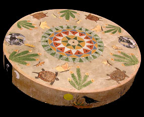 Painted Native American Drum Autumn War Bonnet